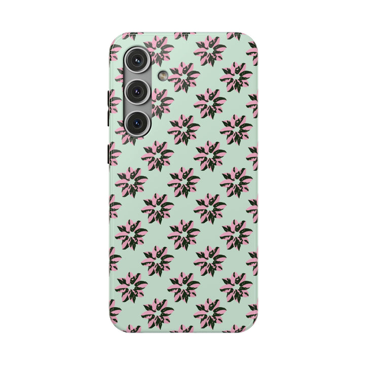 Pink Princess Philodendron Pattern Phone Case – Dual Layer Protective Cover