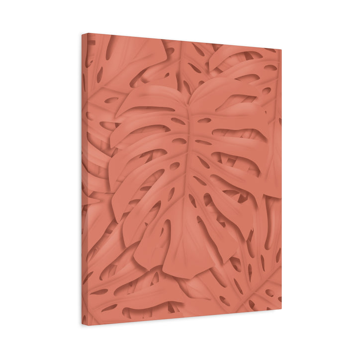 Coral Monstera Canvas Wall Art Matte Stretched 1.25 Inch Modern Botanical Print For Living Rooms