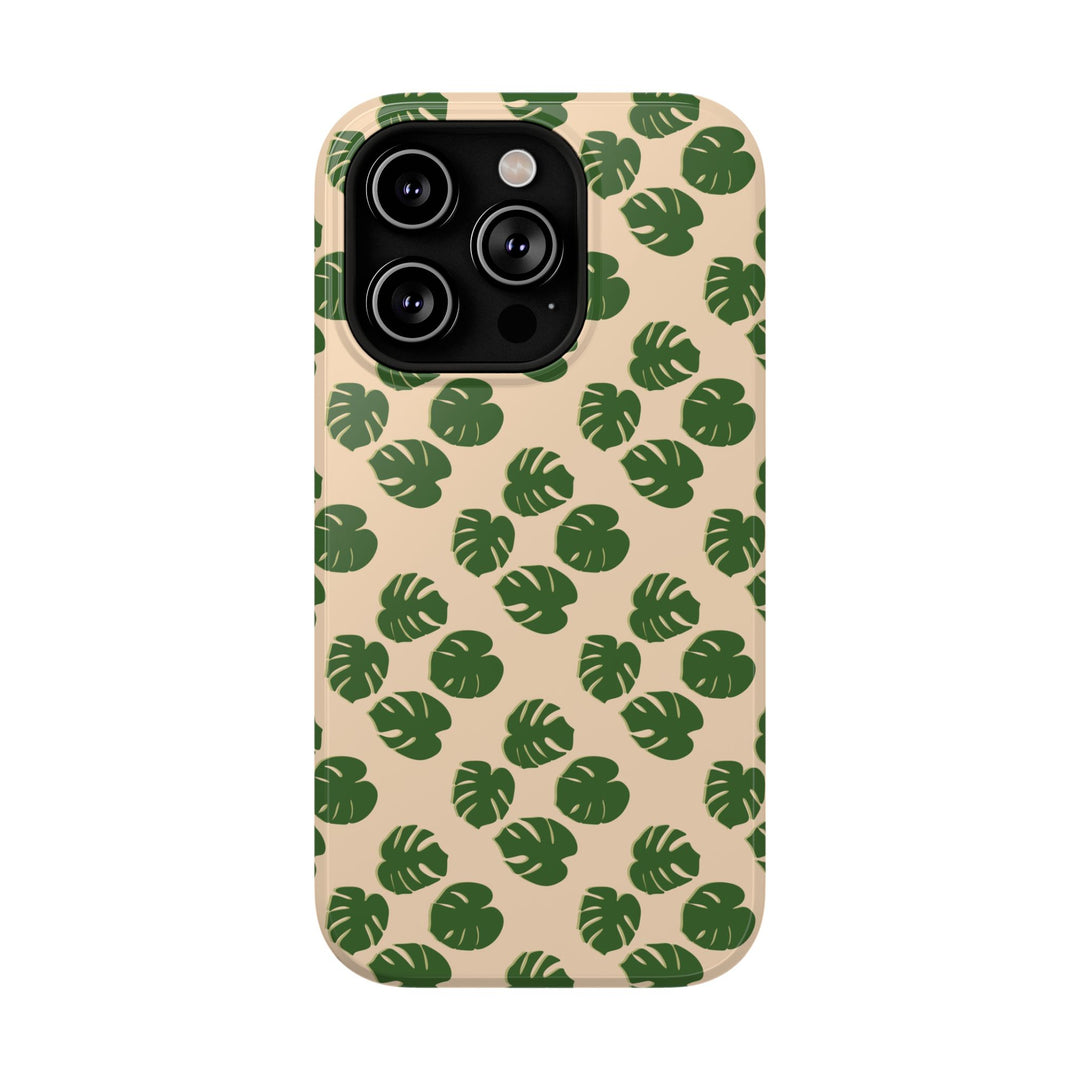 Monstera Pattern Impact-Resistant Phone Case Green Botanical Protective Cover Dual Layer Slim Design