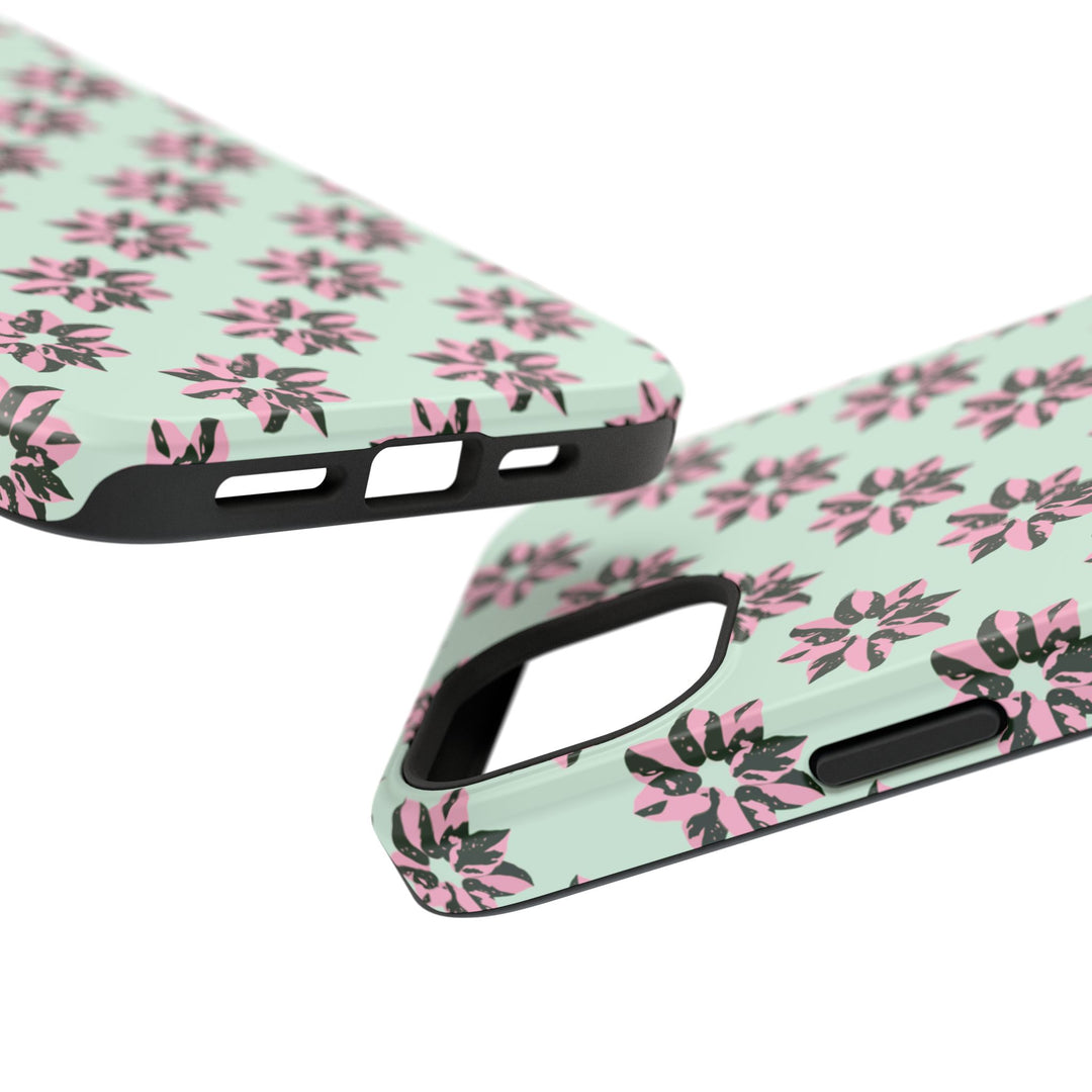 Pink Princess Philodendron Pattern Phone Case – Dual Layer Protective Cover