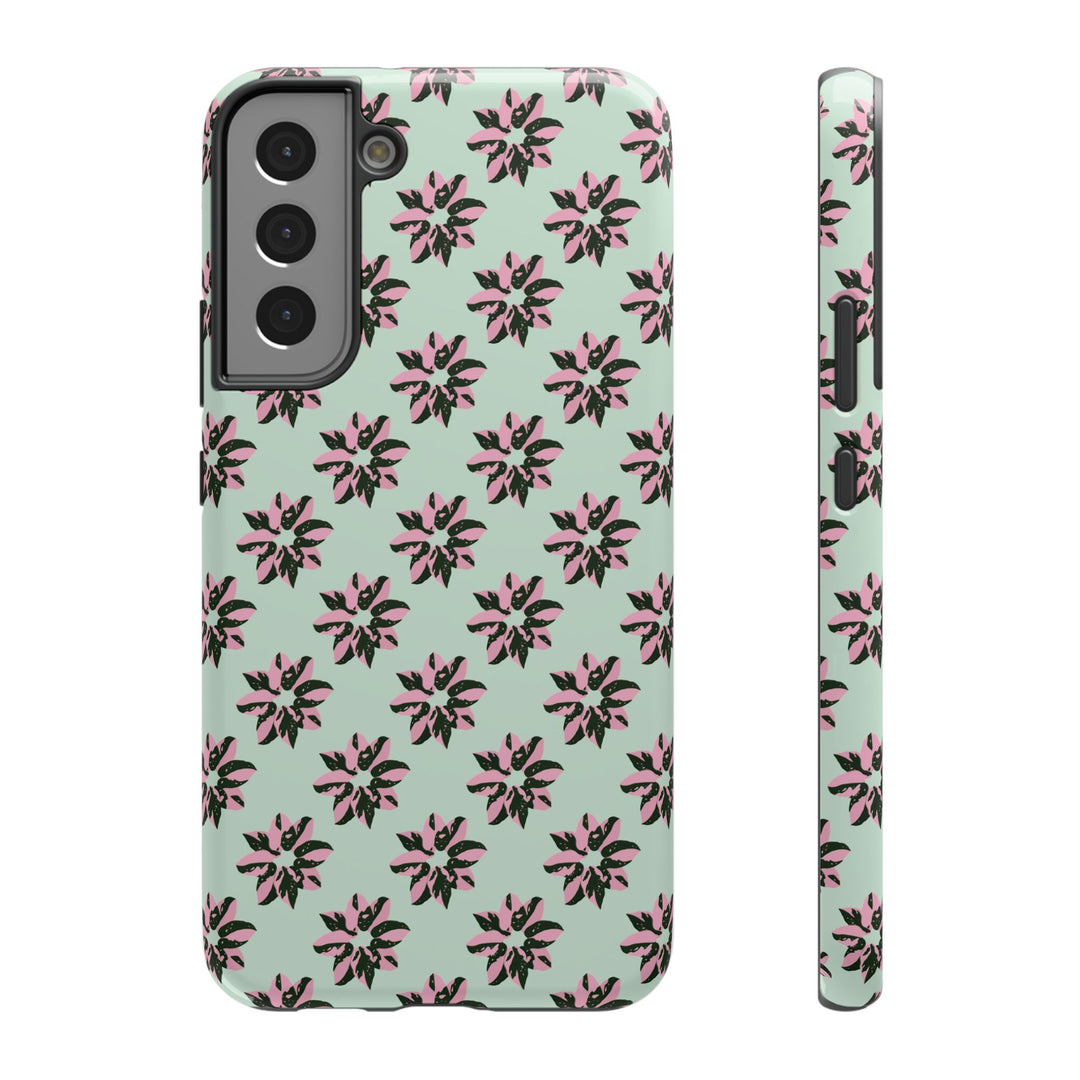 Pink Princess Philodendron Pattern Phone Case – Dual Layer Protective Cover by Printify