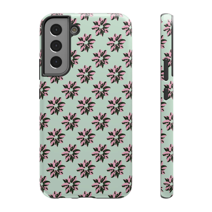 Pink Princess Philodendron Pattern Phone Case – Dual Layer Protective Cover by Printify