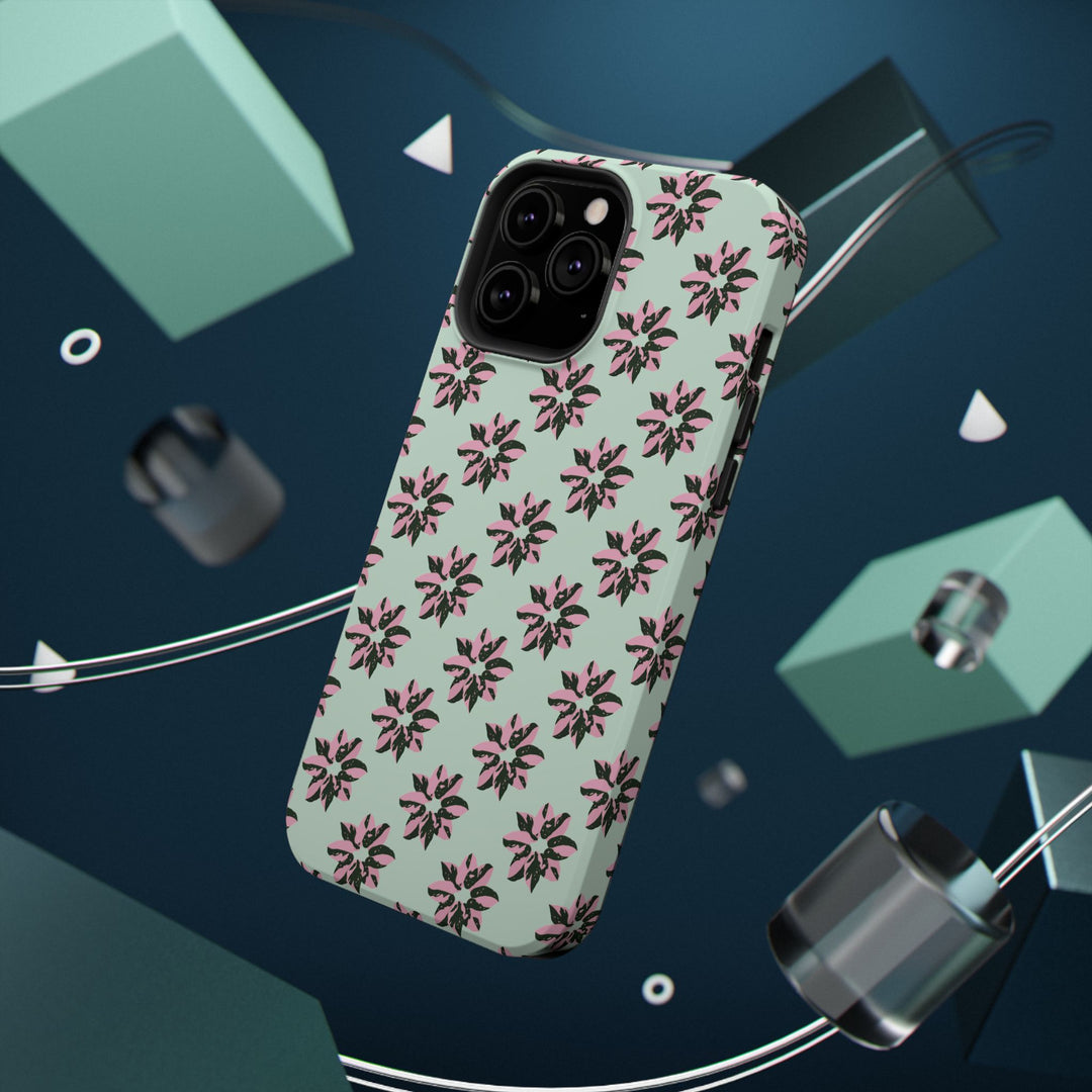 Pink Princess Philodendron Pattern Phone Case – Dual Layer Protective Cover