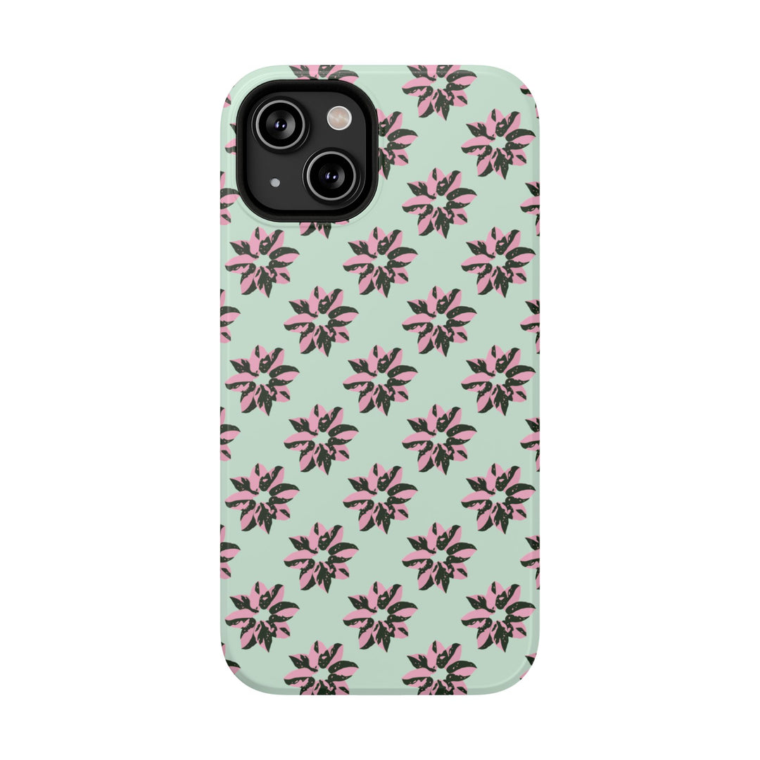 Pink Princess Philodendron Pattern Phone Case – Dual Layer Protective Cover
