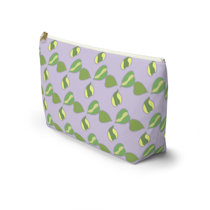 Hoya Kerrii Pattern Accessory Pouch Floral Makeup Bag With T-Bottom Lavender Background Green Leaves