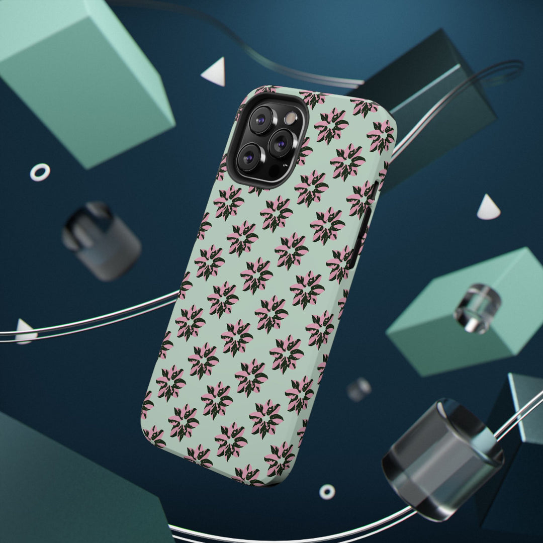 Pink Princess Philodendron Pattern Phone Case – Dual Layer Protective Cover