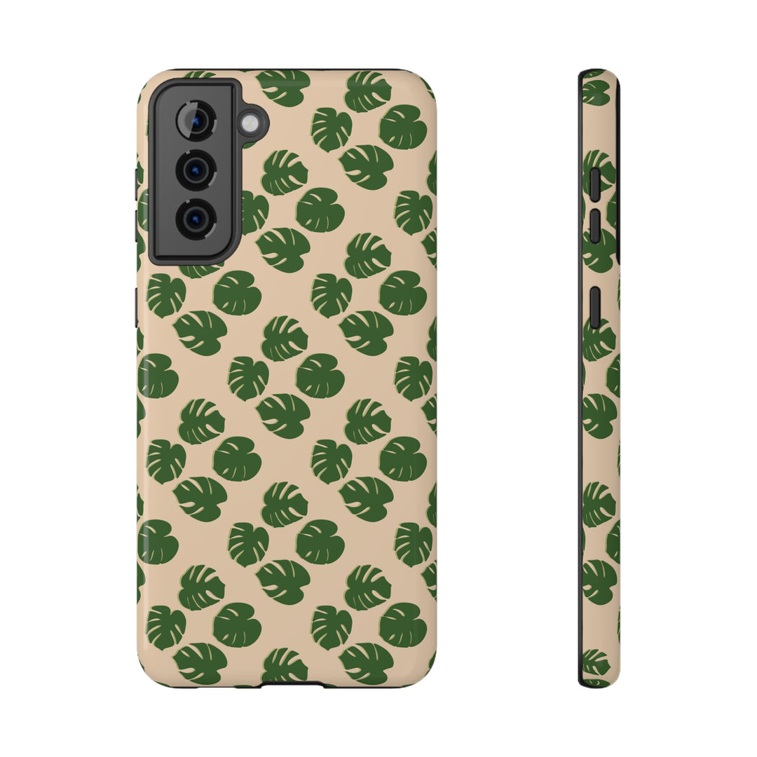 Monstera Pattern Impact-Resistant Phone Case Green Botanical Protective Cover Dual Layer Slim Design
