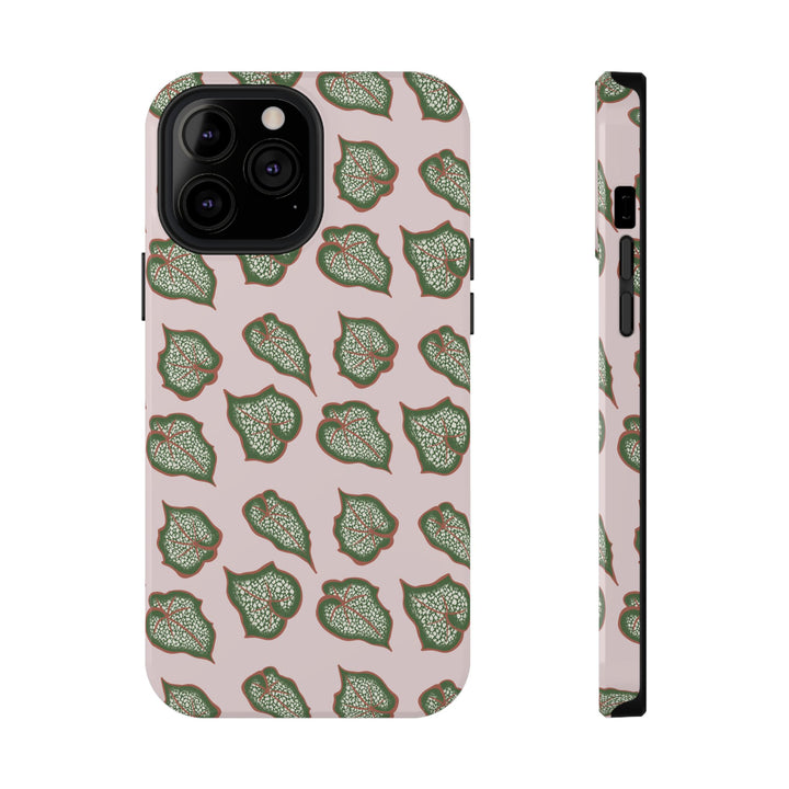 Begonia Pattern Impact Resistant Phone Case Green Botanical Protective Cover For Wireless Charging And iPhone 17 Series