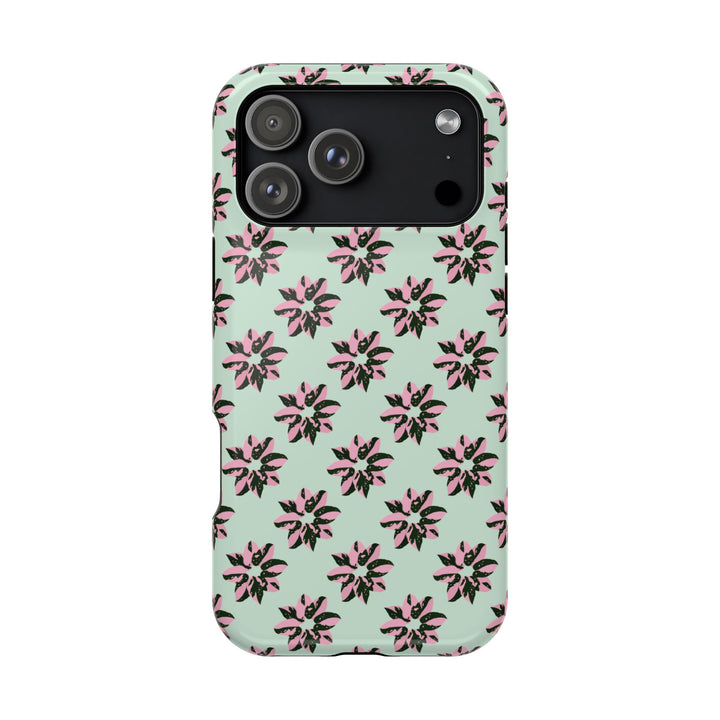 Pink Princess Philodendron Pattern Phone Case – Dual Layer Protective Cover by Printify