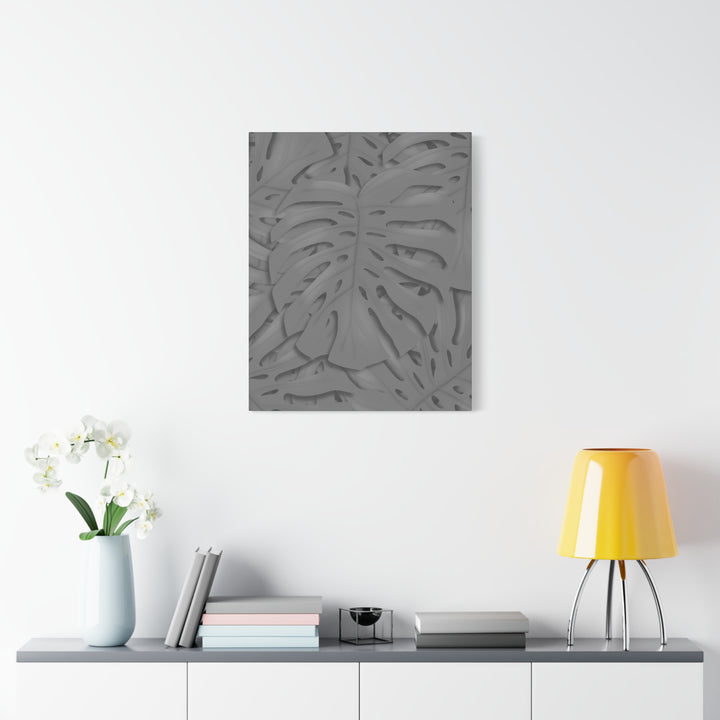 Charcoal Monstera Canvas Wall Art Matte Stretched 1.25 Inch Thick Tropical Leaf Print For Living Room Decor