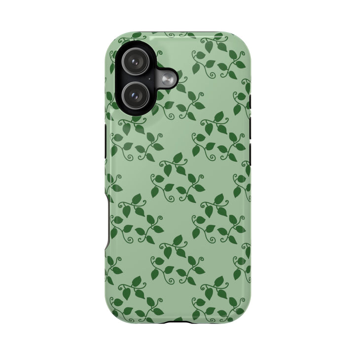 Pothos Pattern Impact Resistant Phone Case Green Botanical Protective Cover Full Wrap Print With Wireless Charging