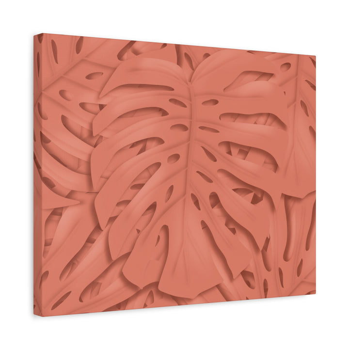 Coral Monstera Canvas Wall Art Matte Stretched 1.25 Inch Modern Botanical Print For Living Rooms