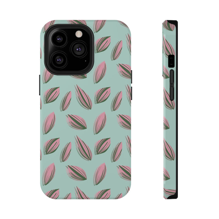 Tradescantia Nanouk Pattern Dual-Layer Impact-Resistant Phone Case Green Botanical Protective Cover