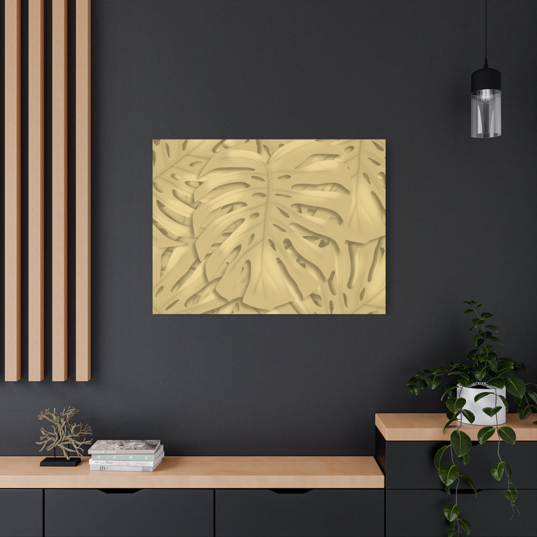 Golden Monstera Canvas Wall Art Matte Stretched 1.25 Inch Cotton Canvas Botanical Print For Living Rooms
