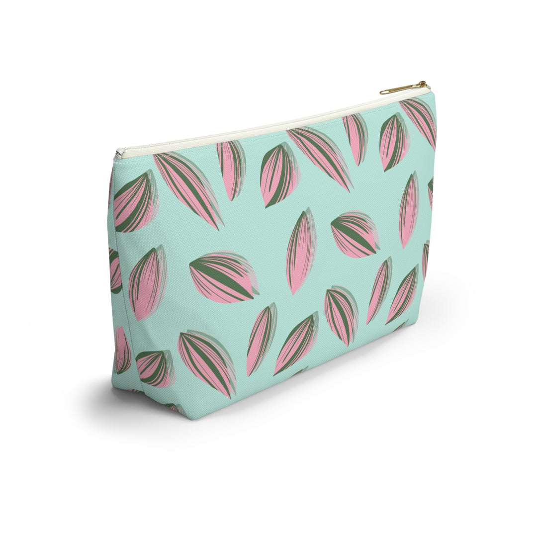 Tradescantia Nanouk Pattern Accessory Pouch Floral Makeup Bag With T Bottom Mint Pink Leaves The Potted Pixel