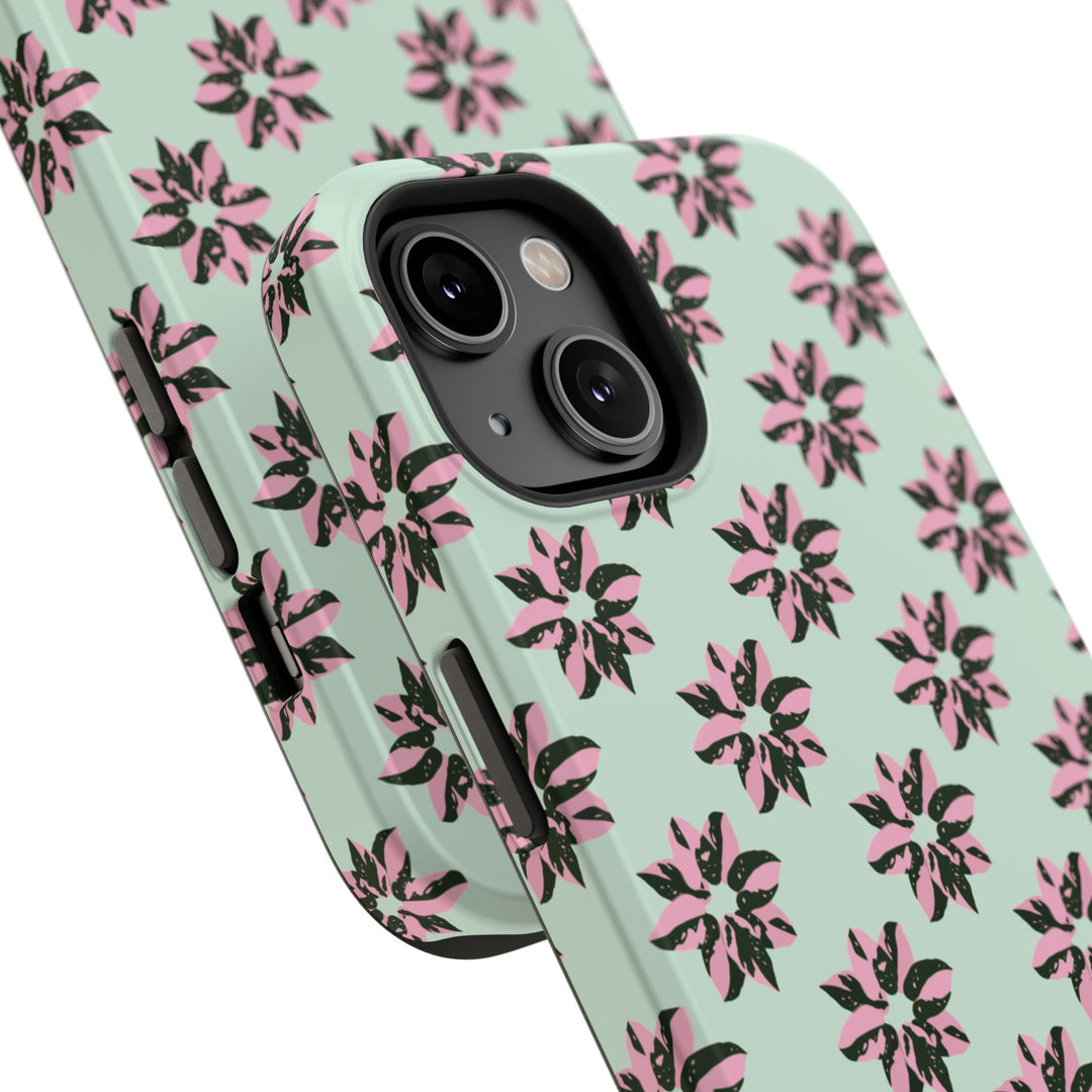 Pink Princess Philodendron Pattern Phone Case – Dual Layer Protective Cover