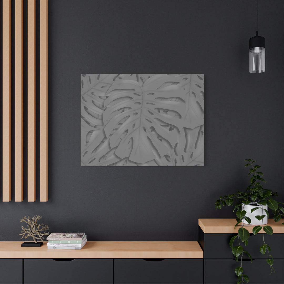 Charcoal Monstera Canvas Wall Art Matte Stretched 1.25 Inch Thick Tropical Leaf Print For Living Room Decor