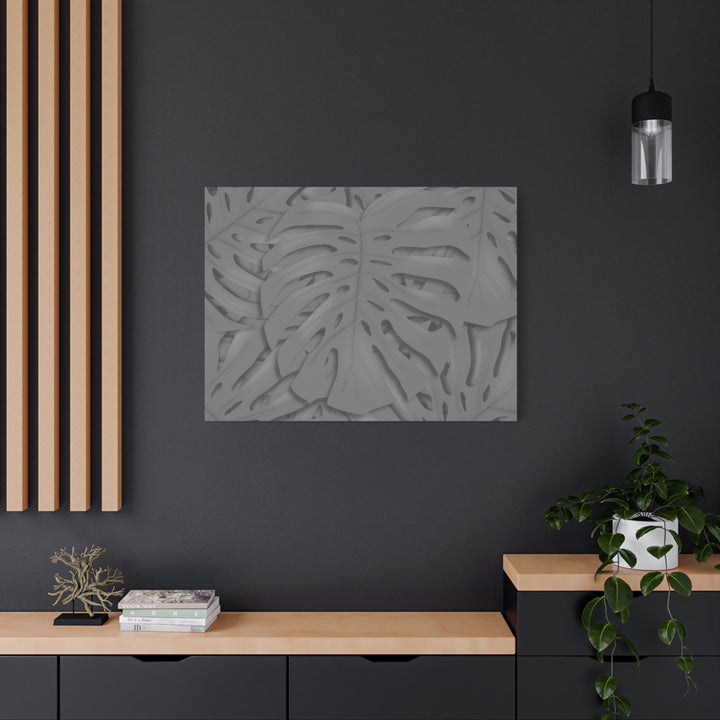 Charcoal Monstera Canvas Wall Art Matte Stretched 1.25 Inch Thick Tropical Leaf Print For Living Room Decor