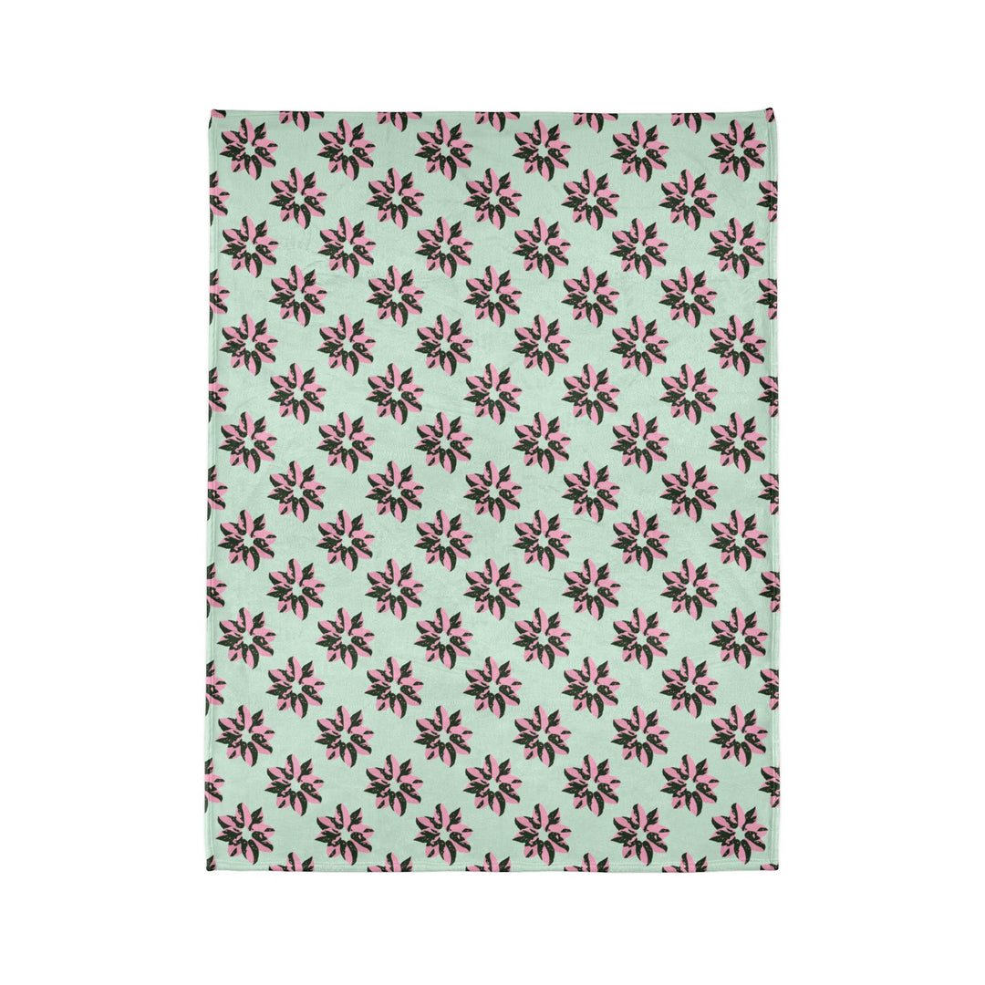 Pink Princess Philodendron Pattern Cozy Fleece Throw Blanket by Printify