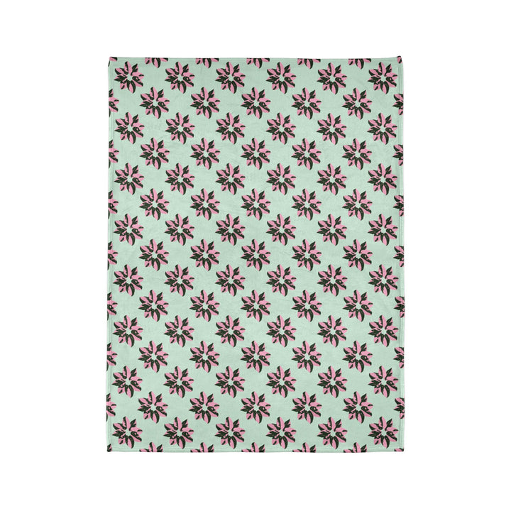 Pink Princess Philodendron Pattern Cozy Fleece Throw Blanket by Printify