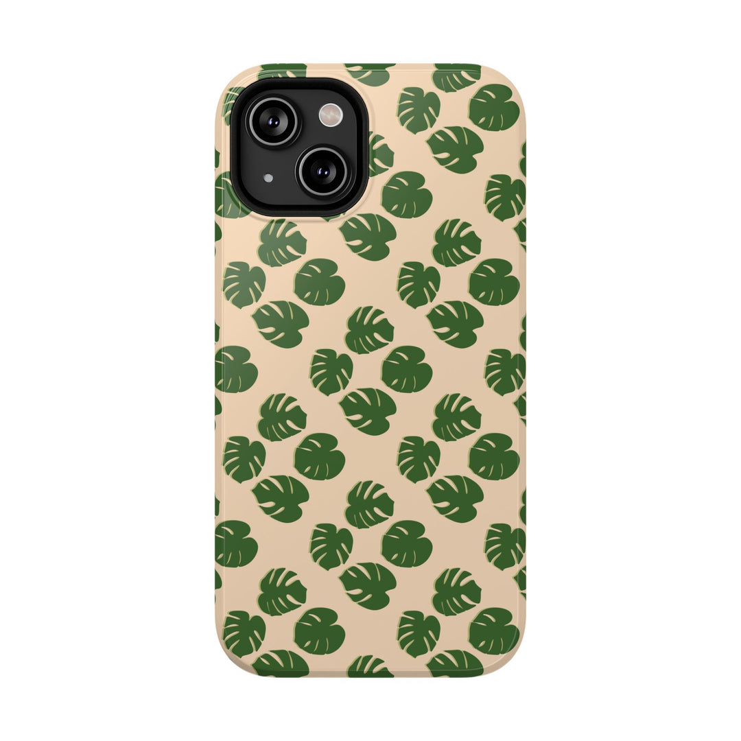Monstera Pattern Impact-Resistant Phone Case Green Botanical Protective Cover Dual Layer Slim Design