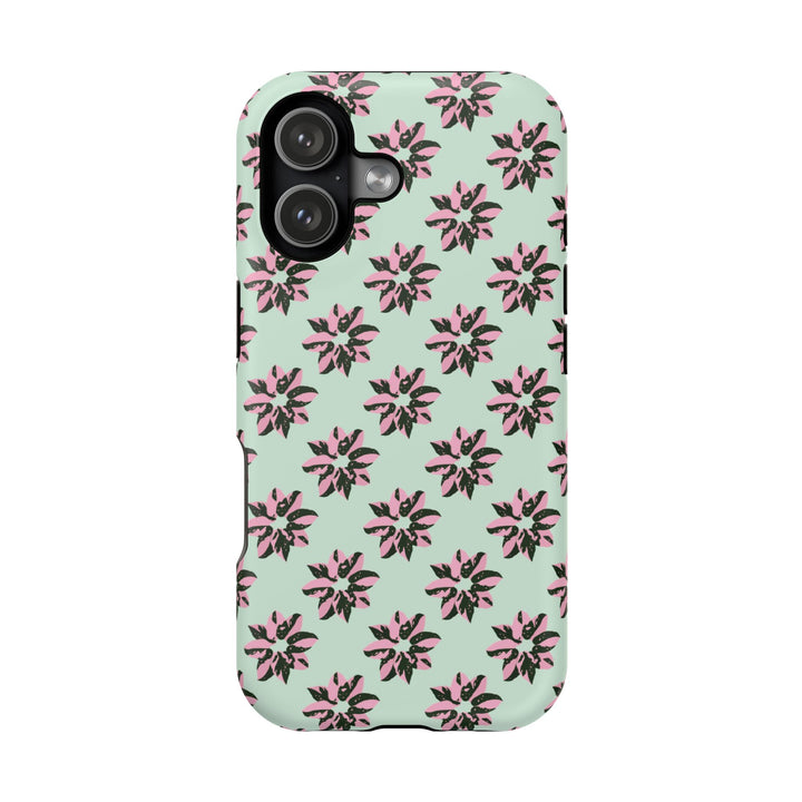 Pink Princess Philodendron Pattern Phone Case – Dual Layer Protective Cover