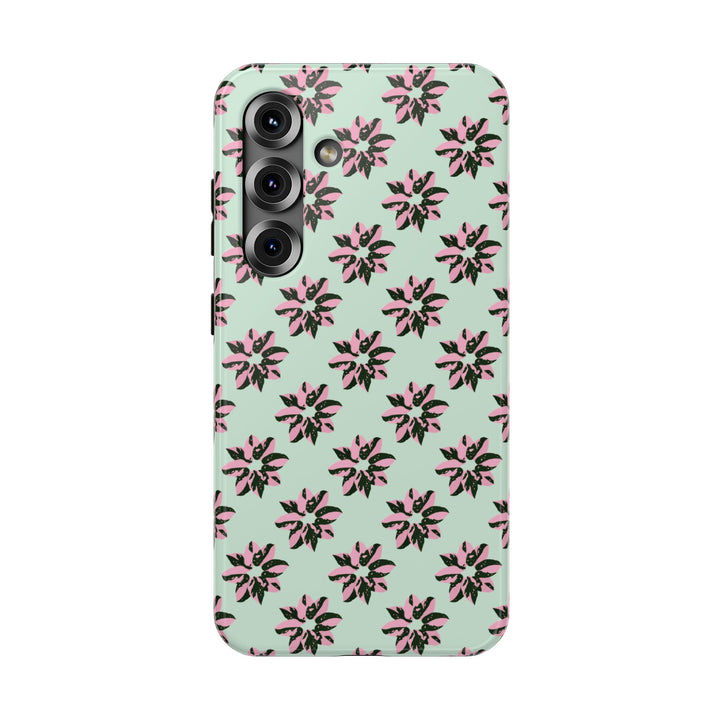 Pink Princess Philodendron Pattern Phone Case – Dual Layer Protective Cover