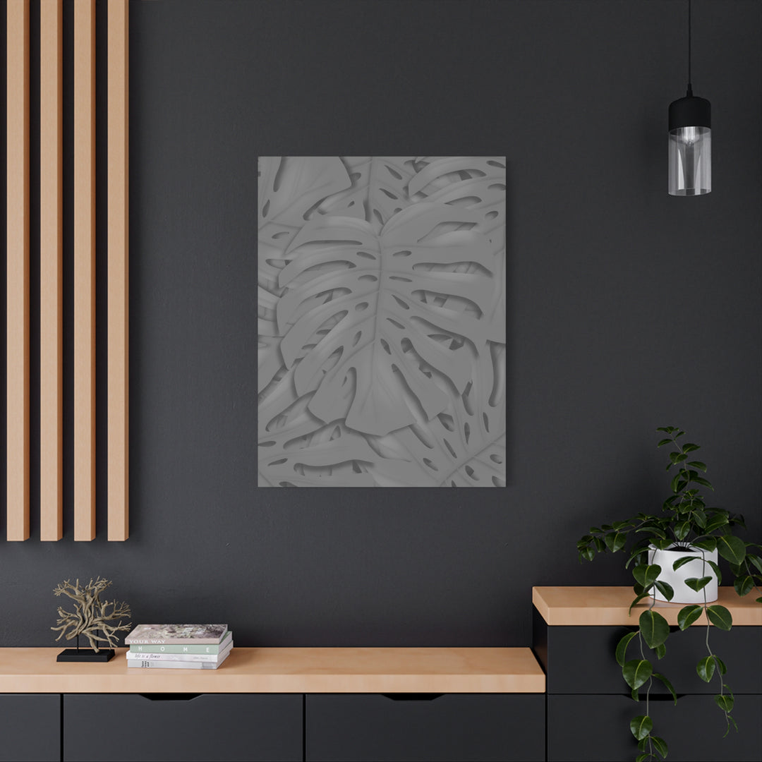 Charcoal Monstera Canvas Wall Art Matte Stretched 1.25 Inch Thick Tropical Leaf Print For Living Room Decor