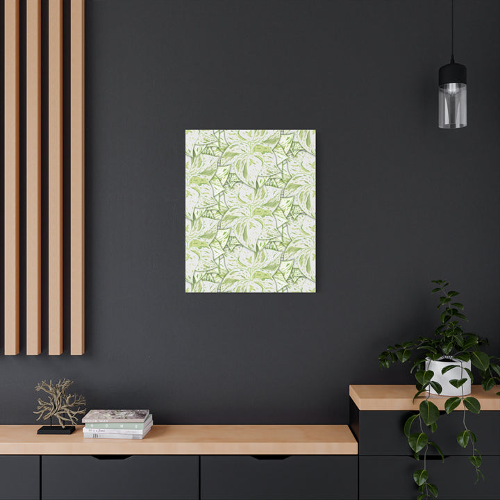 Snow Queen Pothos Canvas Print With Variegated White Leaves In Matte Finish For Modern Home Decor