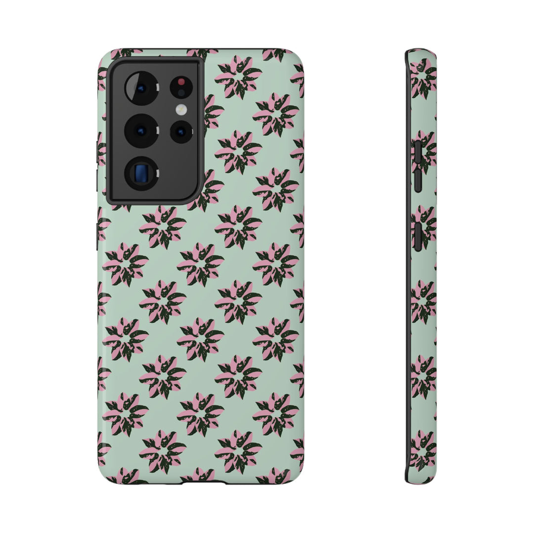 Pink Princess Philodendron Pattern Phone Case – Dual Layer Protective Cover by Printify