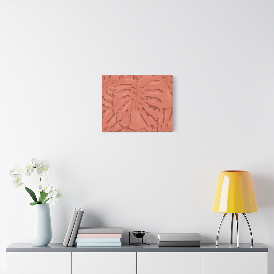 Coral Monstera Canvas Wall Art Matte Stretched 1.25 Inch Modern Botanical Print For Living Rooms