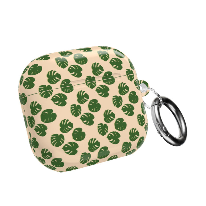 Monstera Leaf Pattern AirPod Case With Glossy Polycarbonate Shell For Wireless Charging