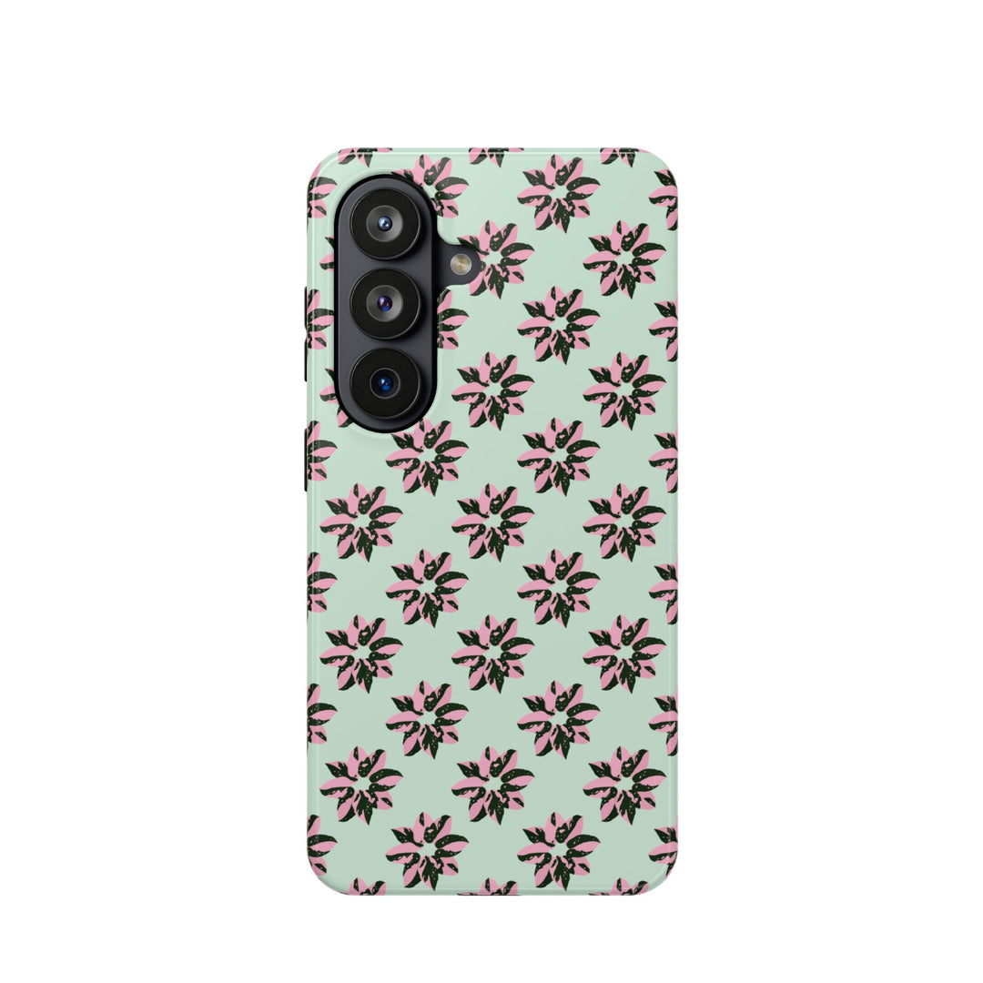 Pink Princess Philodendron Pattern Phone Case – Dual Layer Protective Cover