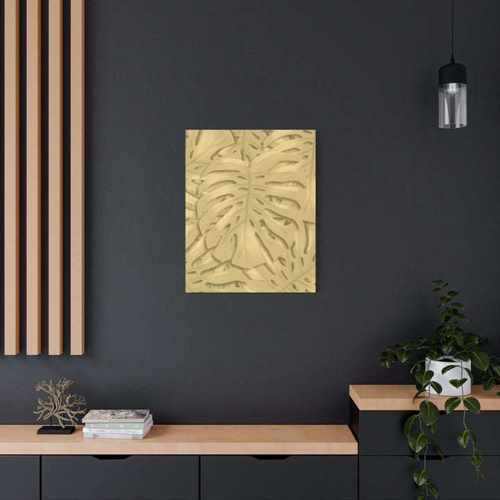 Golden Monstera Canvas Wall Art Matte Stretched 1.25 Inch Cotton Canvas Botanical Print For Living Rooms