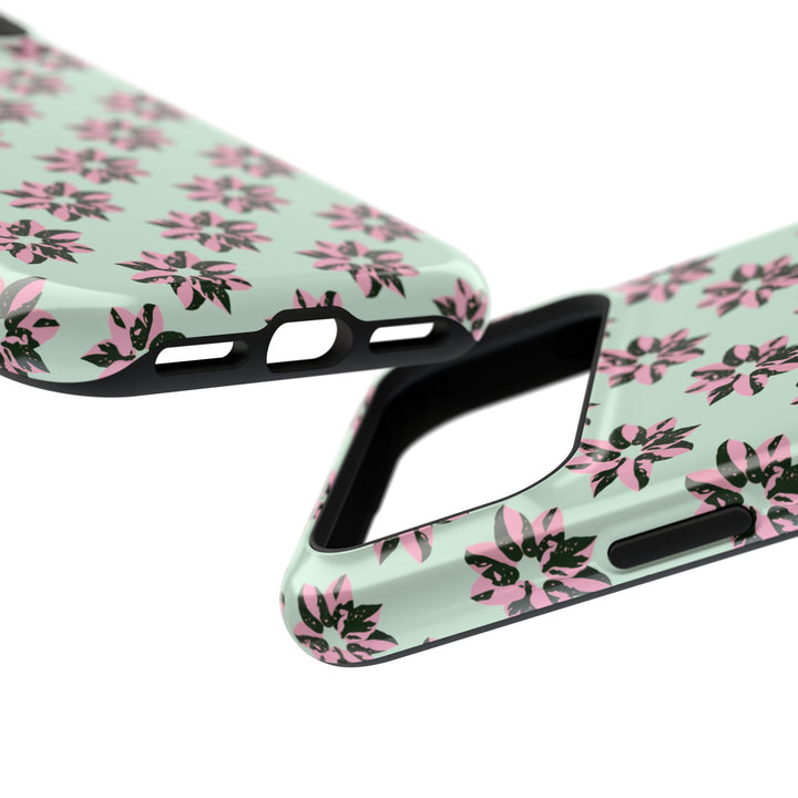 Pink Princess Philodendron Pattern Phone Case – Dual Layer Protective Cover