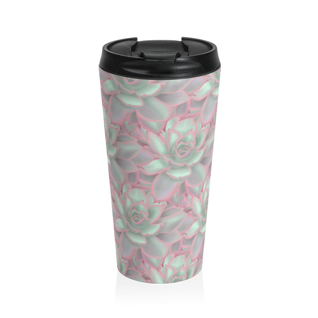 Succulent Tumbler 20 Oz Stainless Steel Travel Mug With Violet Pink Rosette Design