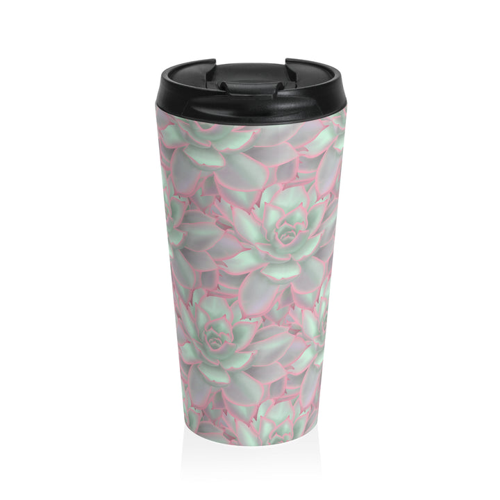 Succulent Tumbler 20 Oz Stainless Steel Travel Mug With Violet Pink Rosette Design