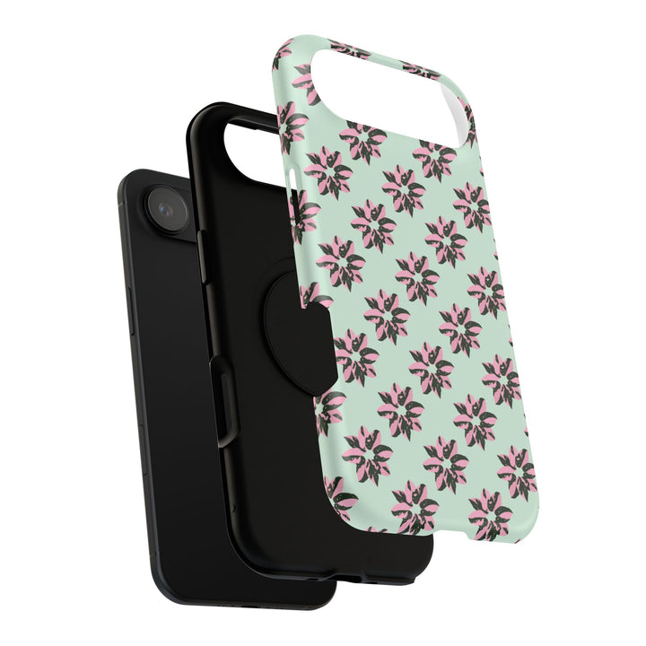 Pink Princess Philodendron Pattern Phone Case – Dual Layer Protective Cover