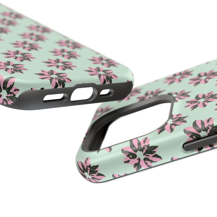 Pink Princess Philodendron Pattern Phone Case – Dual Layer Protective Cover