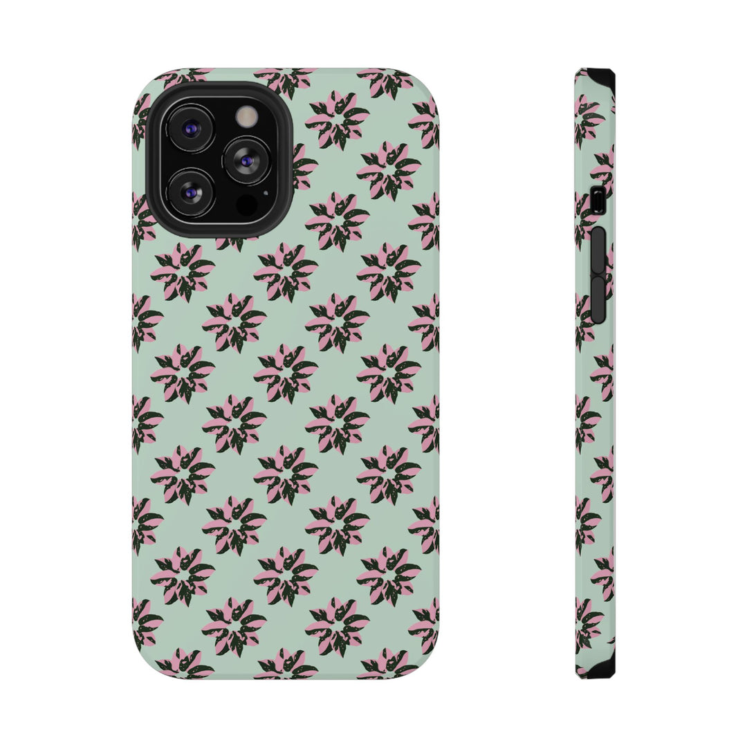 Pink Princess Philodendron Pattern Phone Case – Dual Layer Protective Cover