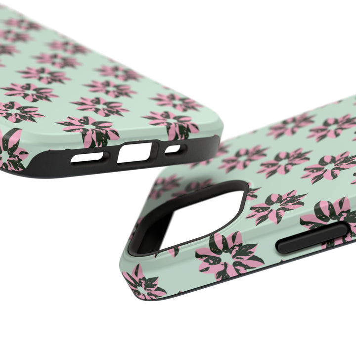 Pink Princess Philodendron Pattern Phone Case – Dual Layer Protective Cover