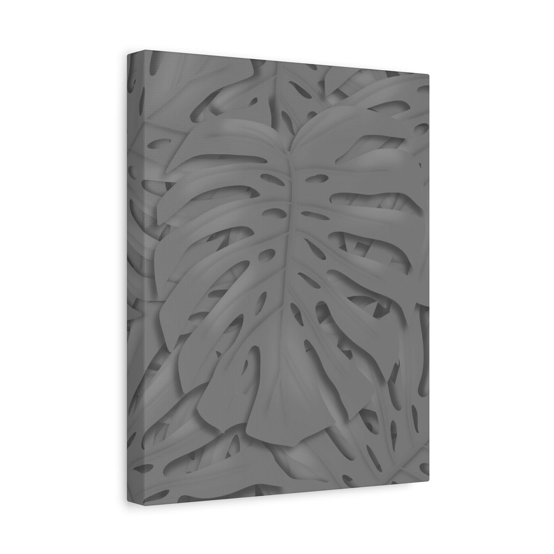 Charcoal Monstera Canvas Wall Art Matte Stretched 1.25 Inch Thick Tropical Leaf Print For Living Room Decor