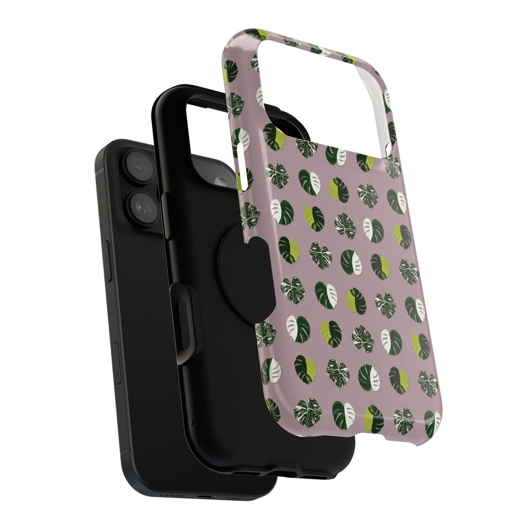 Variegated Monstera Pattern Phone Case – Dual Layer Protective Cover