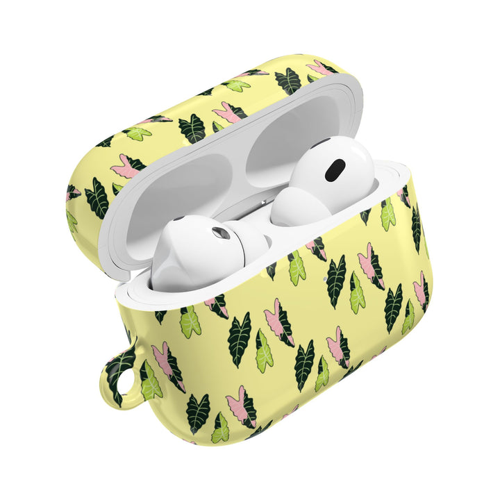 Alocasia Pattern AirPods Case Botanical Plant Themed Protective Case with Carabiner