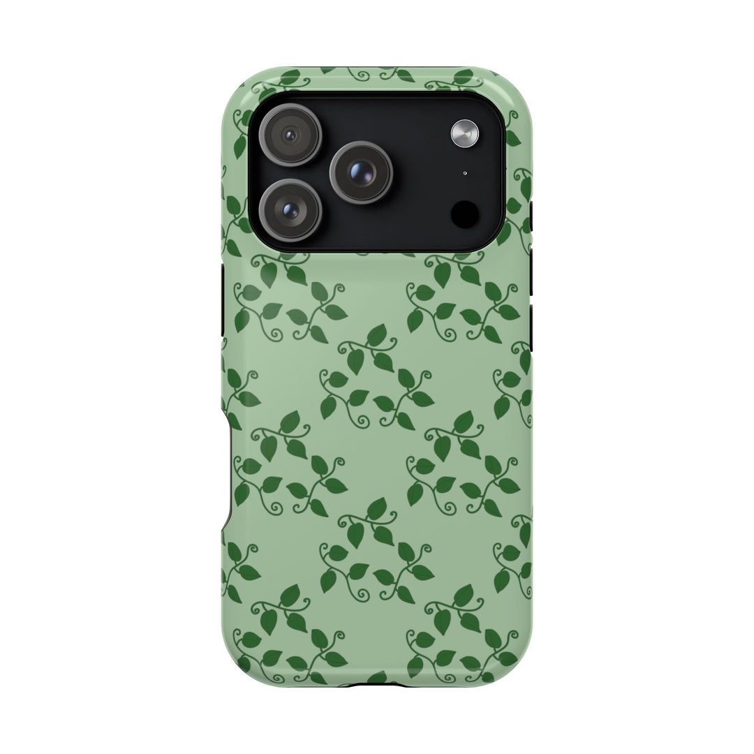 Pothos Pattern Impact Resistant Phone Case Green Botanical Protective Cover Full Wrap Print With Wireless Charging