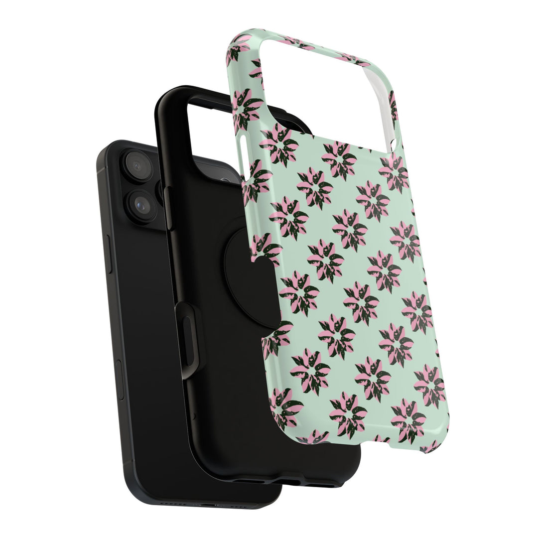 Pink Princess Philodendron Pattern Phone Case – Dual Layer Protective Cover