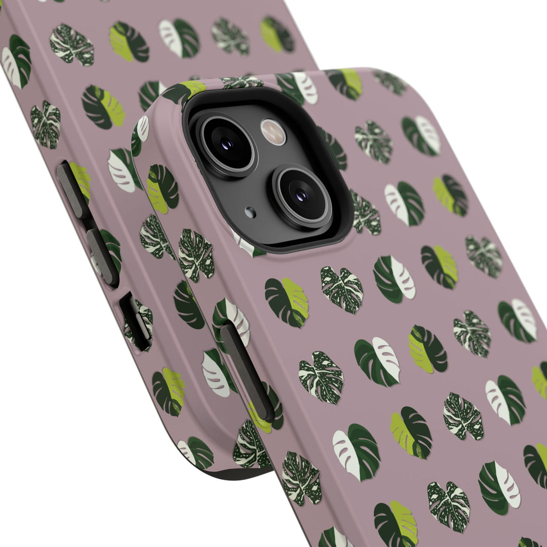 Variegated Monstera Pattern Phone Case – Dual Layer Protective Cover