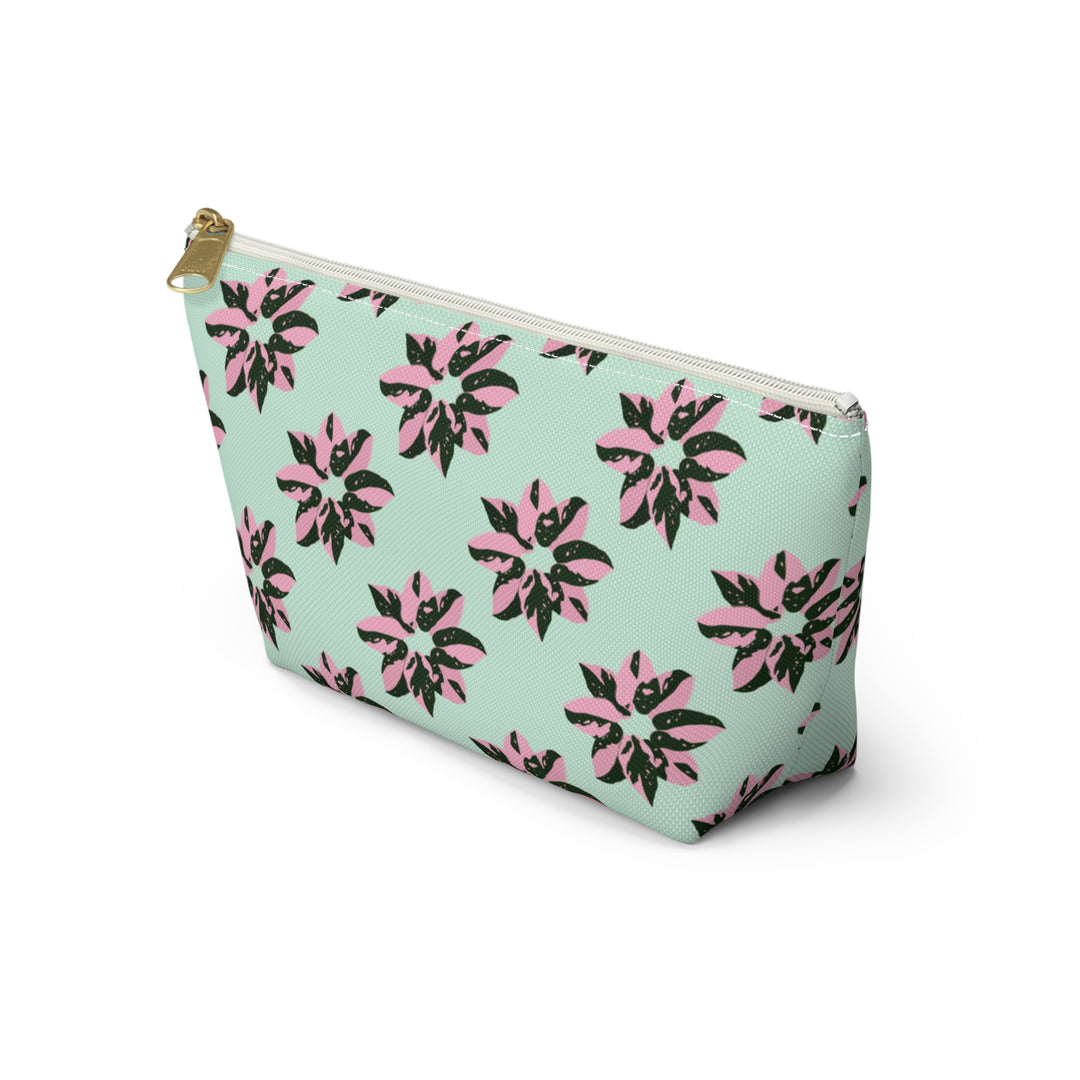 Pink Princess Philodendron Pattern Accessory Pouch – Makeup Bag With T-Bottom by Printify