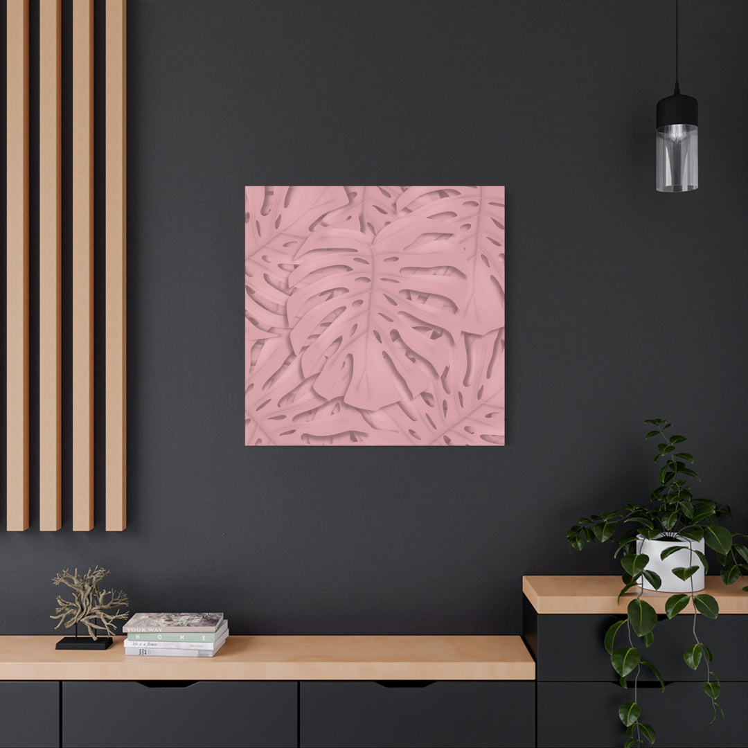 Monstera Canvas Art Soft Pink Botanical Wall Decor Matte Finish Print For Living Room
