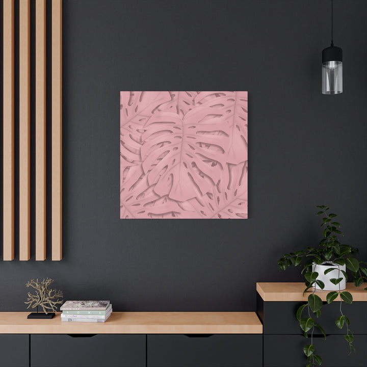 Monstera Canvas Art Soft Pink Botanical Wall Decor Matte Finish Print For Living Room